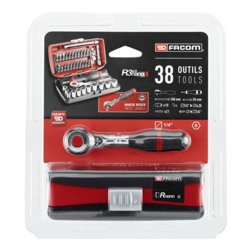Facom Assortimento di elementi da 1/4" - bit serie 1, chiavi a bussola esagonali, cricchetto reversibile, 38pz.