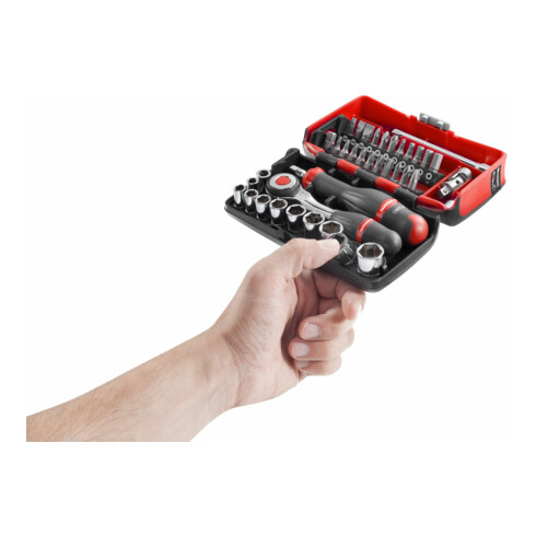 Facom Assortimento di elementi da 1/4" - bit serie 1, chiavi a bussola esagonali, cricchetto reversibile, 38pz.