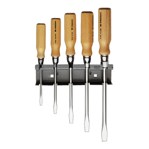 Facom Cacciaviti con impugnatura in legno, a intaglio esagonale, su guida di supporto, 5pz.