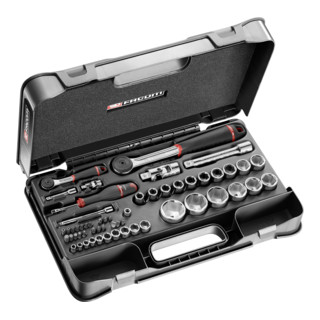 Facom dopsleutel assortiment 1/4" - 1/2", zeskant, metrisch - 56 onderdelen - R.161B - S.161B