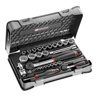 Facom dopsleutel assortiment 1/4 inch - 1/2 inch, zeskant, metrisch - 30 stuks - R.161B - S.161B
