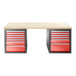Facom Établi JLS3 2,2 m bas, 13 tiroirs, bois