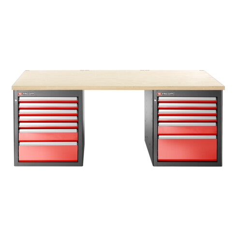Facom Établi JLS3 2,2 m bas, 13 tiroirs, bois