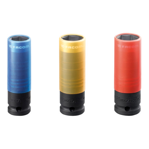 Facom IMPACT-Steckschlüssel, extra verstärkte Beschichtung, Antriebe Innenvierkant 1/2" Abtriebe Sechskant-Profil Satz in Detection-Box, 3-tlg.