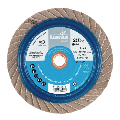 Fächerscheibe SLT flex D.115mm K.40 fl.INOX,STA Spezial-Zirkonkorund 10 LUKAS
