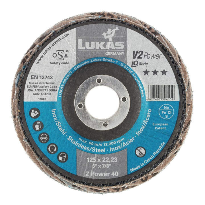 Fächerscheibe V2 POWER Z Power D.125mm K.40 fl.INOX Z Power 10 LUKAS