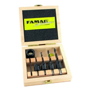 FAMAG Bohrer-Senker-Set 10 pcs. Fraise à centrer Ø16mm Spibo Ø3/4/5/6mm en coffret bois