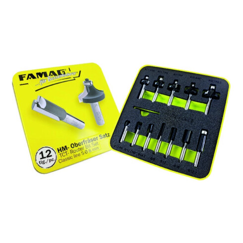 FAMAG Jeu de fraises HM 12 pièces en boîte métallique, Sh 8