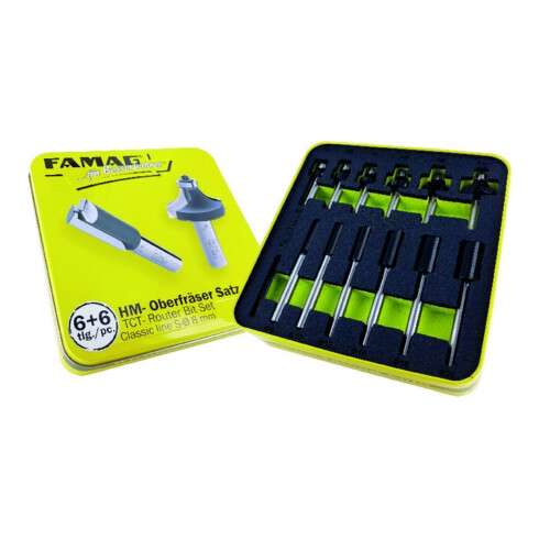 FAMAG Jeu de fraises HM 6+6 pièces en boîte métal Sh 8