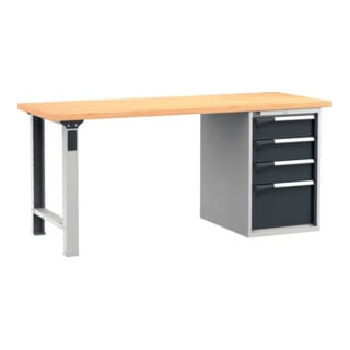 FAMI Établi panneau multiplex I 2000 P 750 H 890 RAL7035+RAL7016 avec 4 tiroirs