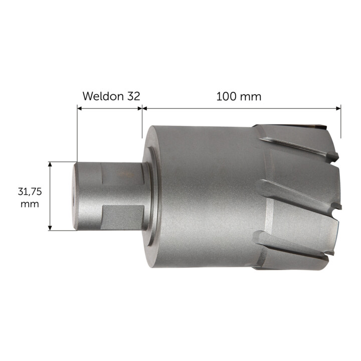 Fein Fraise HM Ultra 100 avec porte-outil Weldon 32, Ø perçage 82 mm, Profondeur de c