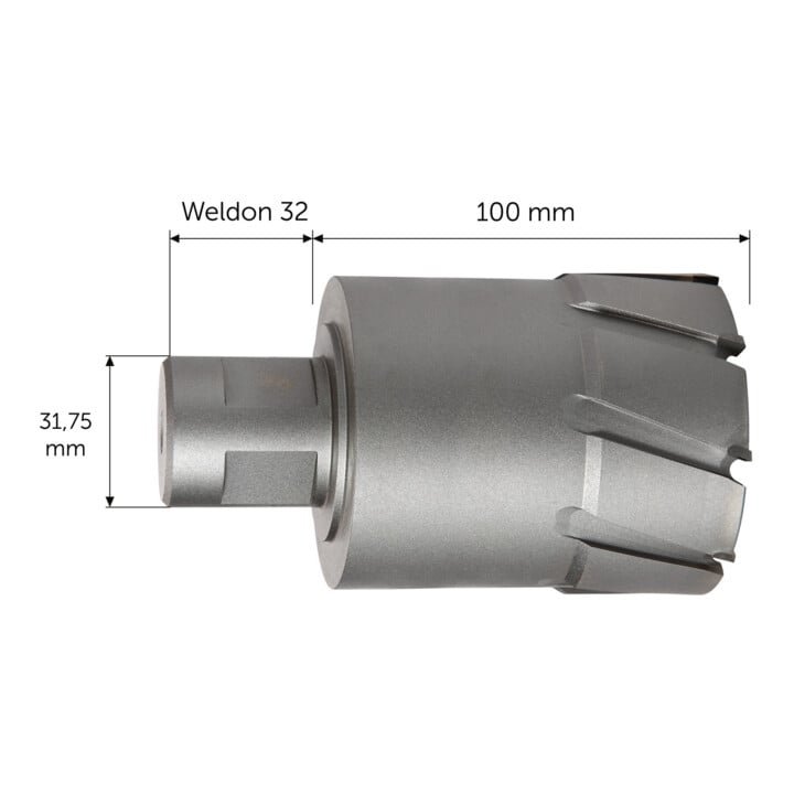 Fein HM Ultra 100 kernboren met Weldon 32-houder, Buis-Ø 82 mm, Snijdiepte 100 mm