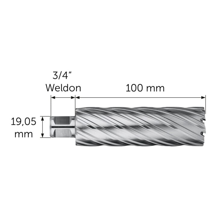 Fein HSS NOVA 100 Kernbohrer mit 3/4 in Weldon-Aufnahme, Bohr-Ø 22 mm, Schnitttiefe 100 mm