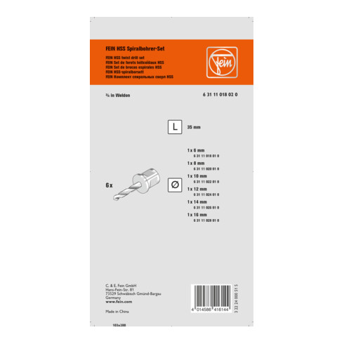 Fein Set de forets hélicoïdaux HSS avec porte-outil Weldon 3/4 in