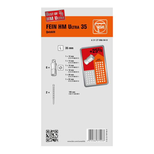 Fein Set di accessori Best of per punta a carotare HM-Ultra 35 QI ø12,14,16,18,20,22mm