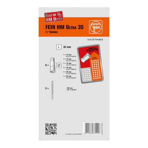 Fein Set di accessori Best of per punta a carotare HM-Ultra 35 W 12,14,16,18,20,22 mm