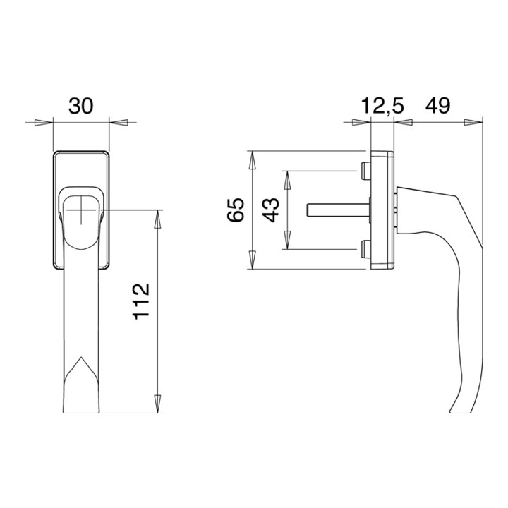 EDI Fenstergriff 1003 vorstehend mit Rastung Aluminium 10 mm Vierkantgröße 7 mm