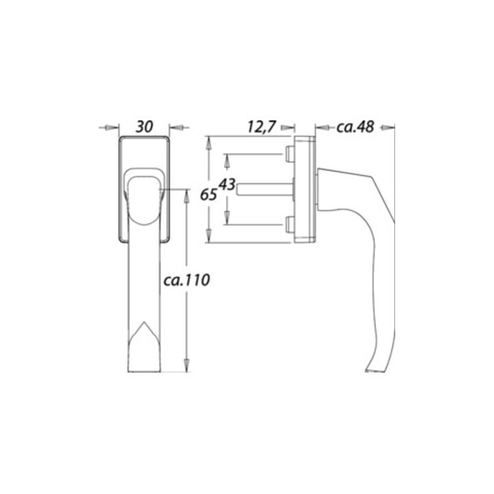 EDI Fenstergriff 1003 vorstehend mit Rastung Aluminium 10 mm Vierkantgröße 7 mm