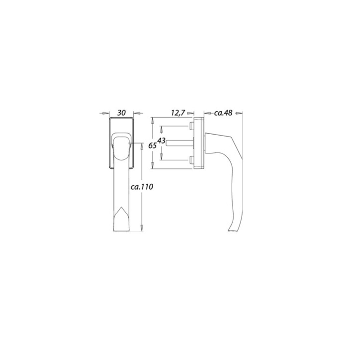 EDI Fenstergriff 1003 vorstehend mit Rastung Aluminium 10 mm Vierkantgröße 7 mm