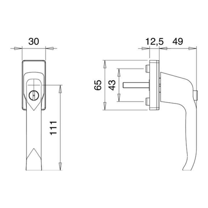 EDI Fenstergriff 1003 vorstehend mit Rastung Aluminium 10 mm Vierkantgröße 7 mm