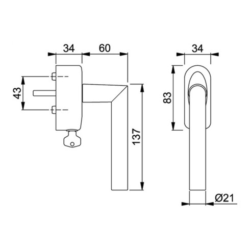 Fenstergriff Ams.1400/US950S Alu.F1 32mm Secustik®/abschl.HOPPE