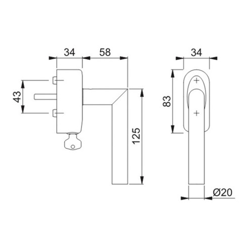 Fenstergriff Ams.E1400Z/US950S VA F69 37mm Secustik®/abschl.