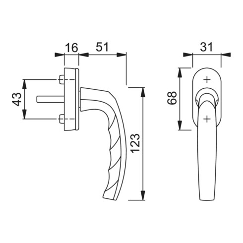 Fenstergriff Atlanta 0530/US952 Alu.F1/naturf.32-42mm Secustik®/VarioFit® Stand.