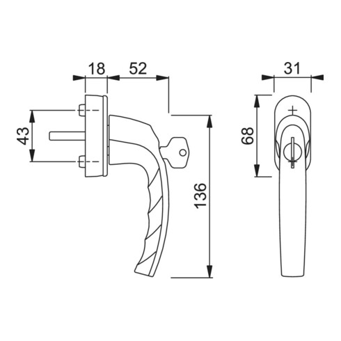 Fenstergriff Atlanta 0530S/US952 Alu.F9016/verkehrsweiß 32-42mm abschl.HOPPE