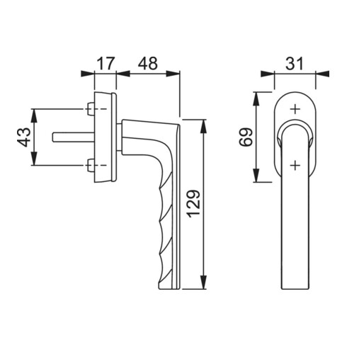 Fenstergriff Hamburg 0700/UD9020 Alu.F9/stahlfarben 32-42mm Stand.HOPPE