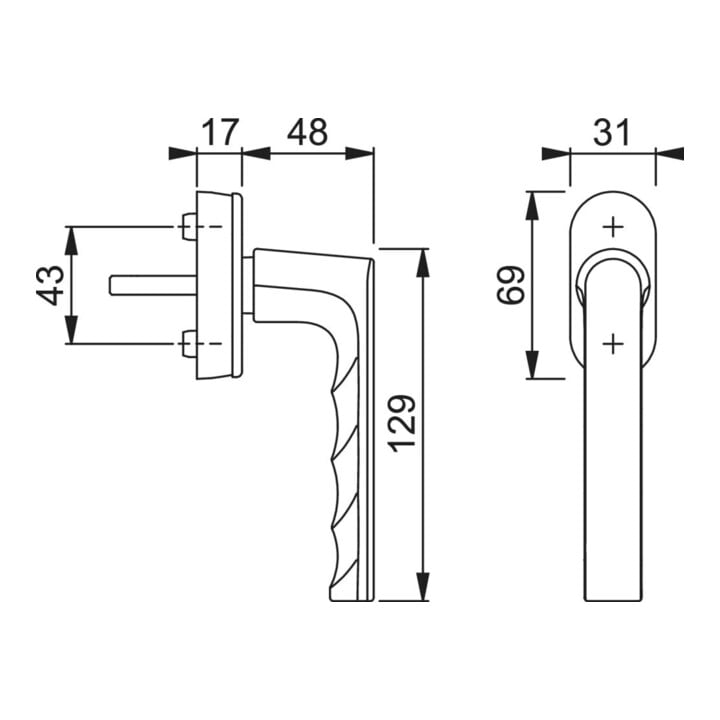 Fenstergriff Hamburg 0700/UD9020 Alu.F9/stahlfarben 32-42mm Stand.HOPPE