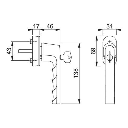 Fenstergriff Hamburg 0700S/UD9020 Alu.F1/naturf.32-42mm abschl.HOPPE