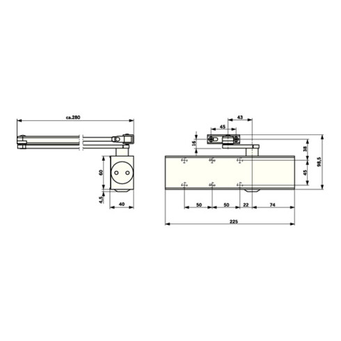 Ferme-porte à ciseaux Dorma TS 73 V blanc 9016 EN 2-4 sans tringlerie