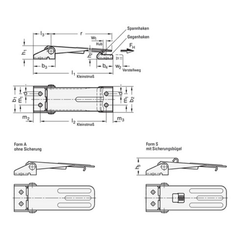 Fermeture à genouillère GN 821 acier inoxydable, avec sécurité force de maintien