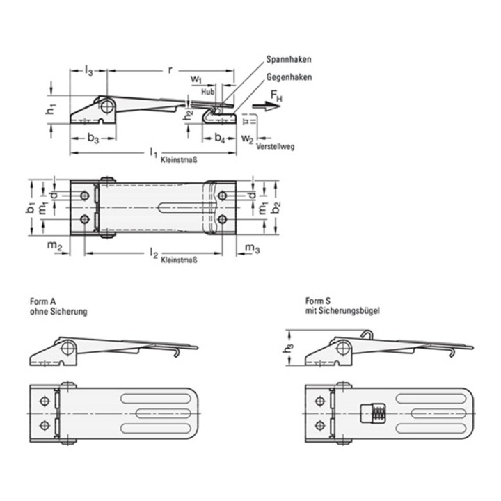 Fermeture à genouillère GN 821 acier inoxydable, sans sécurité force de maintien