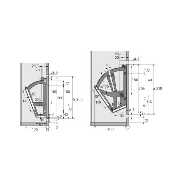 Ferrure d'armoire à chaussures Hettich, nombre de compartiments : 2