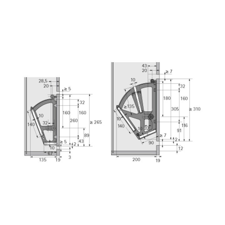 Ferrure d'armoire à chaussures Hettich, nombre de compartiments : 2
