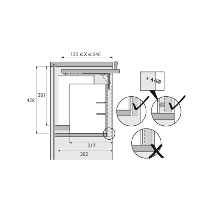Ferrure de pivotement intérieur Lift Up, épaisseur d'abattant 18 / 19 mm Hettich