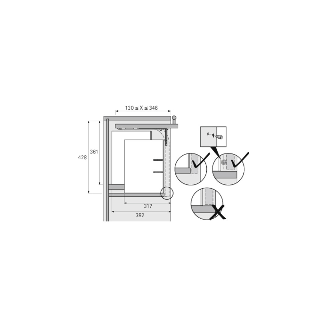 Ferrure de pivotement intérieur Lift Up, épaisseur d'abattant 18 / 19 mm Hettich