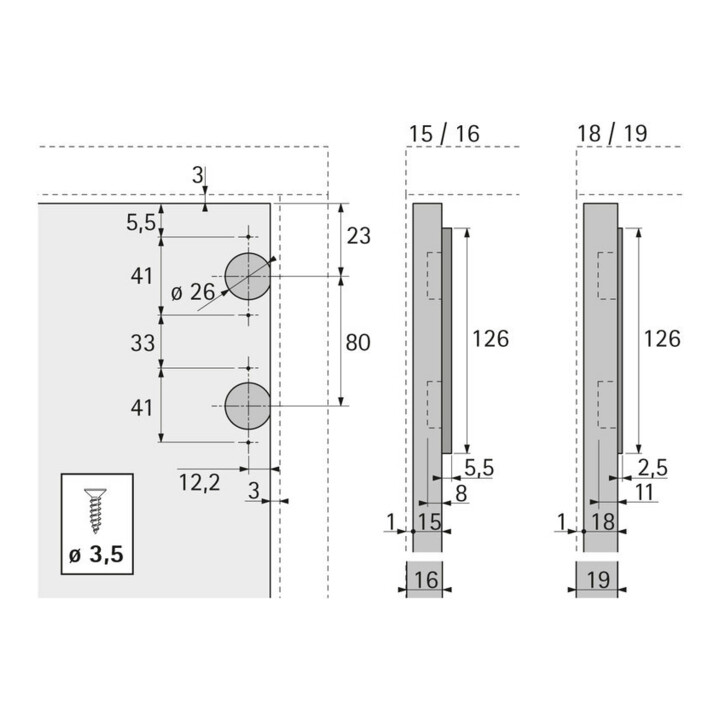 Ferrure de pivotement intérieur Lift Up, épaisseur d'abattant 18 / 19 mm Hettich