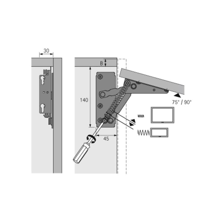 Ferrure pliante Hettich 40721 STA vern.75Grad