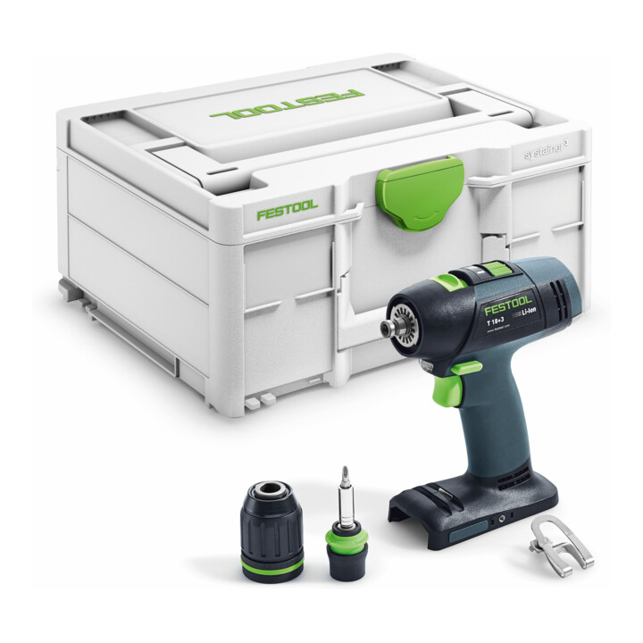 Set Festool Akku-Bohrschrauber T 18+3-Basic + Bohrerkassette BKS SYS3 D3-10 CE/W