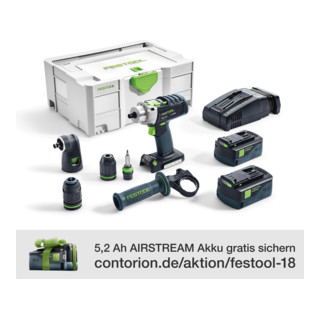 Festool Akku-Schlagbohrschrauber PDC 18/4 Li 5,2-Set/XL QUADRIVE