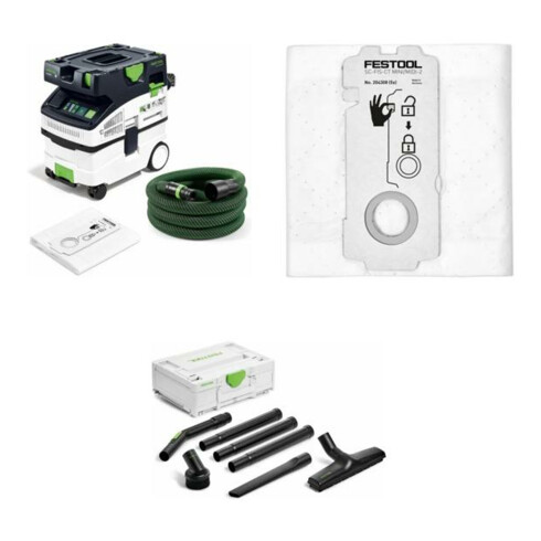 Festool Bundle – 3-teiliges Set mit Absaugmobil CTM MIDI I, Reinigungsset RS-ST D 27/36-Plus, SELFCLEAN & Longlife-Filtersack