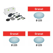 Festool Bundle – Set 4 pezzi con LHS 2 225 EQI-Plus PLANEX & dischi abrasivi STF D225 P80, P100, P120 Granat-1