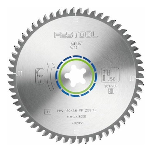 Festool Cirkelzaagblad HW 190x2,6 FF TF58 ALUMINIUM/PLASTICS
