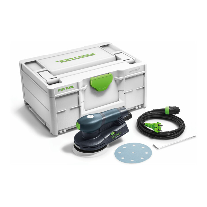 Set Festool Exzenterschleifer ETS EC 125/3 EQ-Plus + Schleifmittel Granat D125 P120 GR/50 + Schleifscheiben STF D125 P80 GR Granat + Schleifscheiben STF D125/8 P40 GR/50