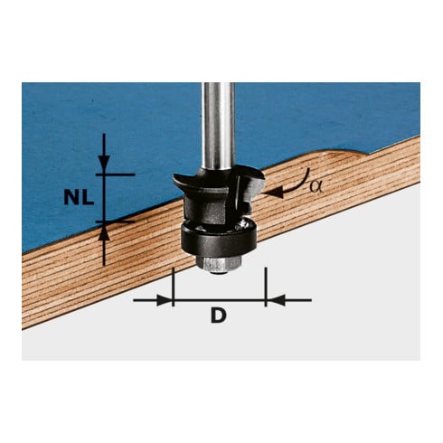 Festool Fase-Bündigfräser HW Schaft 8 mm HW S8 D24/0° +45° (mit Anlaufkugellager)