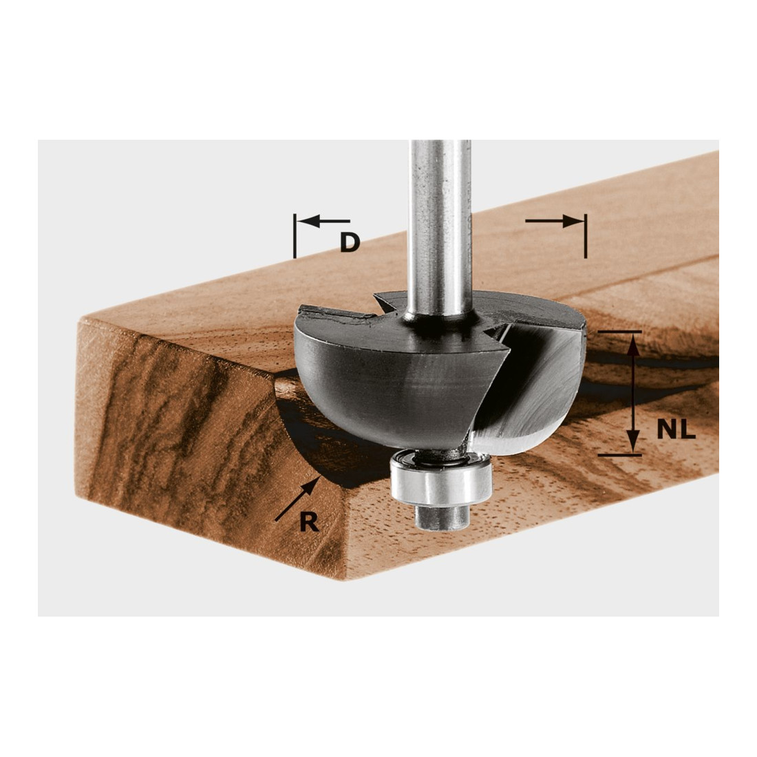 Festool Fresa a raggio convesso HW, codolo 8mm, D38.1/R12.7, con cuscinetto a sfere reggispinta