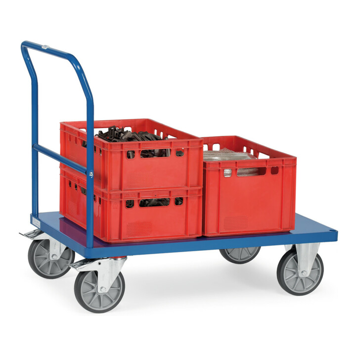fetra Chariot à barre de poussée 2502B avec plate-forme en tôle - charge max. 600 kg Pneus TPE