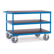 Chariot de table fetra, charge max. 1200 kg, avec 3 étagères en bois, pneus élastiques